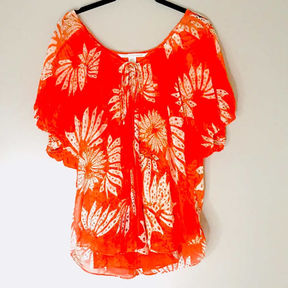 Diane Von Furstenberg Orange Merrill Silk Blouse